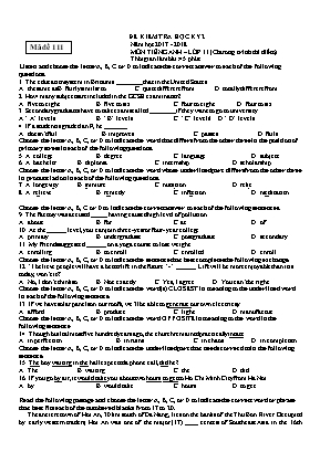 Đề kiểm tra học kỳ II môn Tiếng Anh Lớp 11 (Chương trình thí điểm) - Mã đề 111 - Năm học 2017-2018